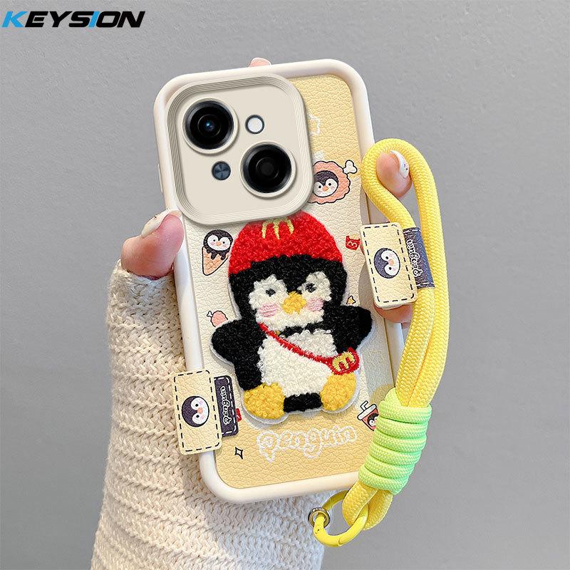 

KEYSION Мультяшный Милый Плюшевый Вышитый Чехол для TECNO Spark Go 1 1S Go 2025 со Шнурком PU Кожа Противоударный Чехол для Телефона для Pop 9 4G for Spark Go 1