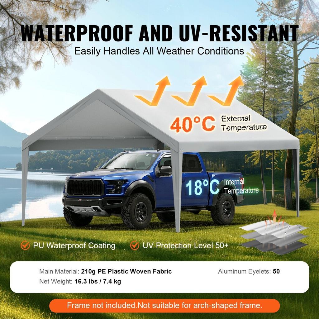 Carport Replacement Canopy Cover 13 x 20 ft, Garage Top Tent Shelter Tarp Heavy-Duty Waterproof & UV Protected, Easy Installation with Ball