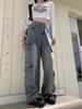 Women's High Waist Distressed Boyfriend Cargo Jeans - Loose, Slimming, Straight Leg, Floor-Length.