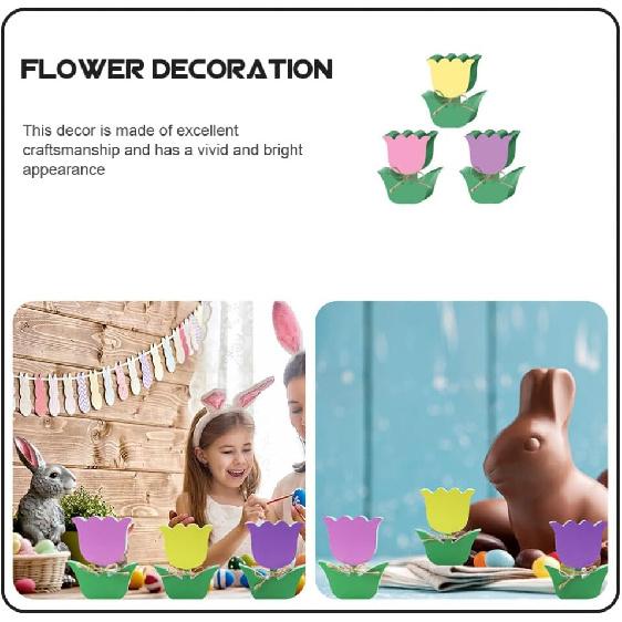 Zerodeko 3pcs Tulip Ornament Adorable Wood Decor for Home Car Interior Cartoon Flower Adornments Pink Yellow Purple Craftsmanship for Vibrant