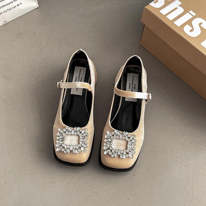 Coarse heel temperament rhinestone burst Mary Jane shoes popular spring and summer new fashion high heel black women's shoes