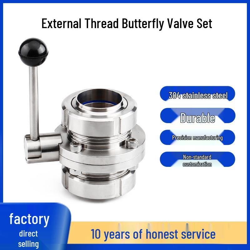 

Manual 304 Stainless Steel Butterfly Valve, External Thread, Sanitary Grade, SMS Round Thread, T-Type, with Union. T-Type Thread Φ25 Complete Set