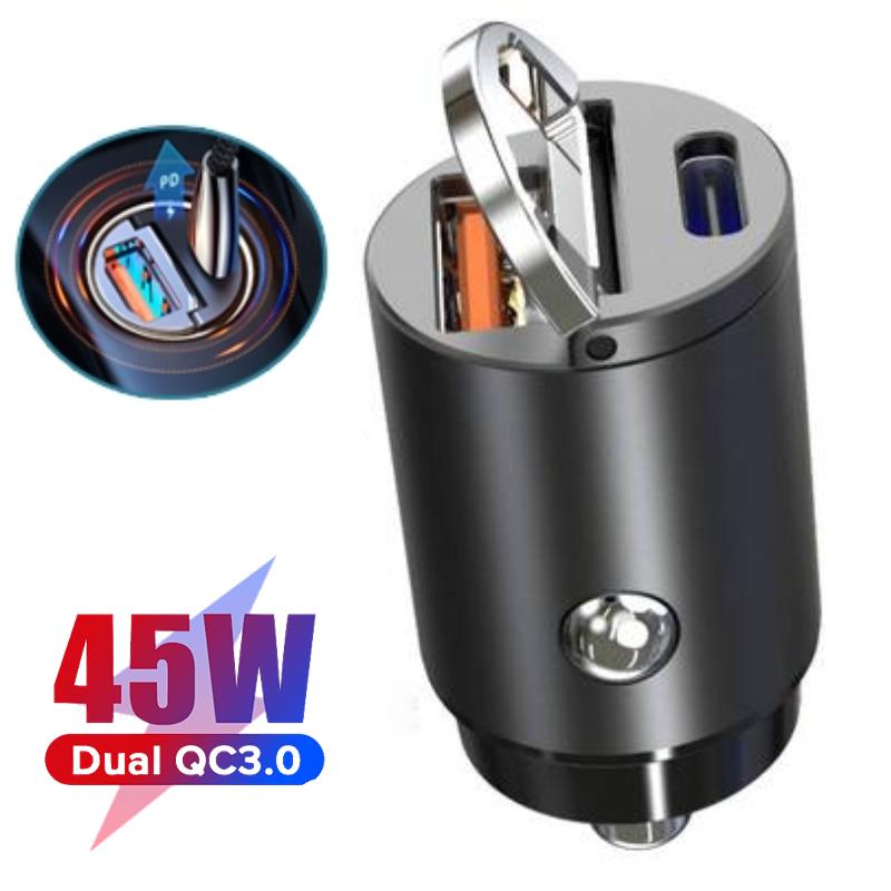 

Быстрое автомобильное зарядное устройство USB мощностью 45 Вт Ultra Mini QC 3.0 PD + USB автомобильное зарядное устройство для iPhone Samsung Huawei