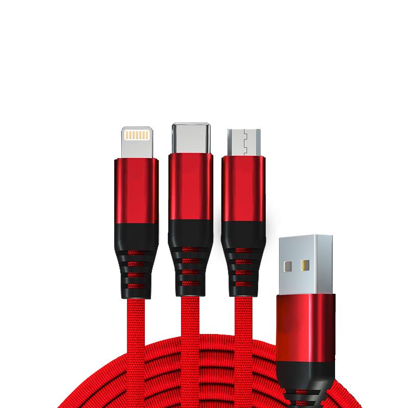 3 in 1 Fabric Cable Data Line Usb Data Charging Cable SL004 1.2 m