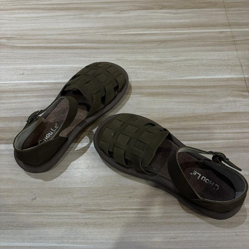 Johnature Sandalias casuales de cuero genuino para mujer, zapatos planos cómodos y versátiles con suela suave y transpirable