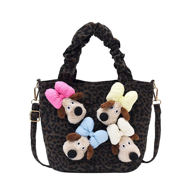 Adorable Japanese Style Kids Shoulder Bag With Cute Cartoon Design And Trendy Leopard Print Bean Green
