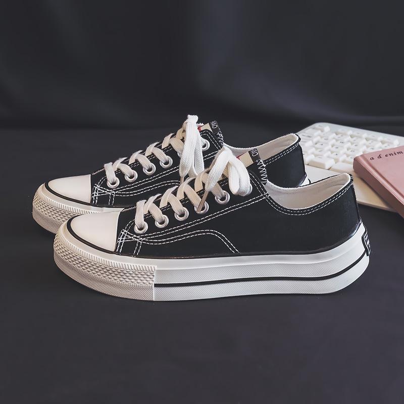 Upturned Heel Canvas Shoes Low-Top Lace-Up Casual Sports Trendy Shoes Female Student Little White Shoes Breathable Shoes Board Shoes