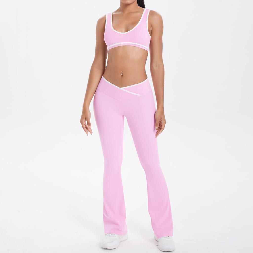 New double-sided abrasive contrasting color tight and breathable cross wide-leg yoga suit sports running fitness women