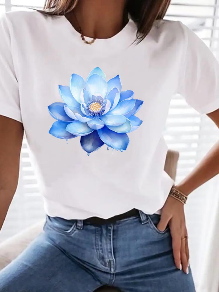 (Asian Size) love heart flower cute Print Female Clothing T Shirt Women Fashion Tee Top Woman Short Sleeve Graphic T-shirts