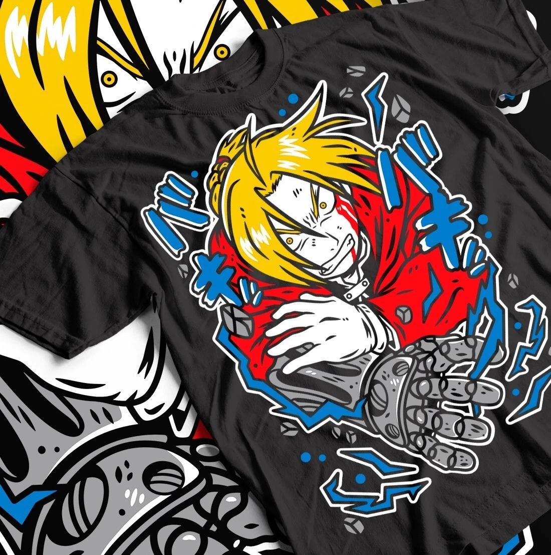 

Fullmetal Alchemist T-Shirt, Anime Brotherhood Alphonse Elric Black Tee Shirt, 4XL