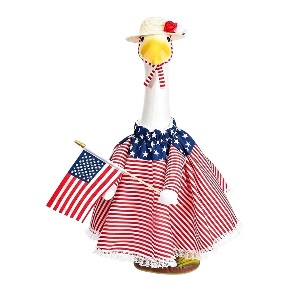 Outdoor Goose Statue with Dress and Hat Porch Decoration Lawn Ornament Patriotic Garden Figurine for Yard Display and Seasonal Use