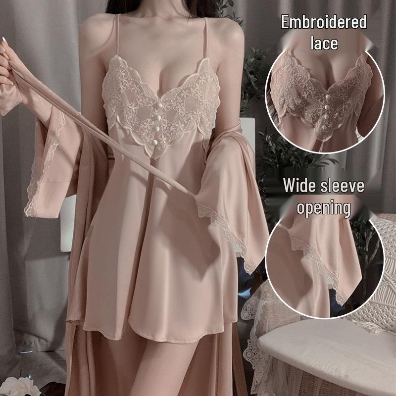 Elegant Spring/Summer Lace Pajama Set: Backless Camisole Nightgown & Cardigan