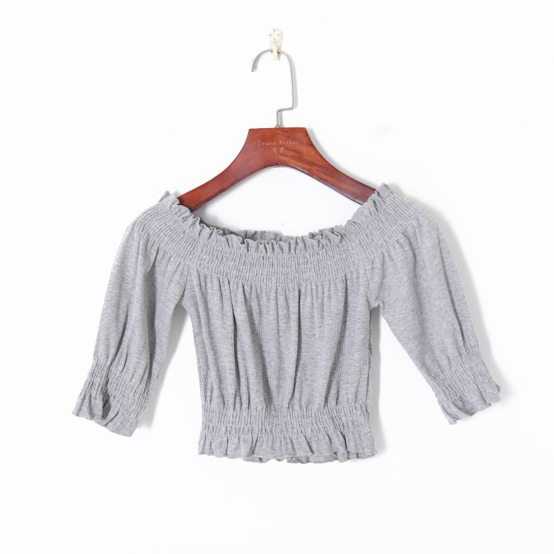 

Women s Minimalist Elegant Ruffled Short-Sleeve T-shirt Gray One size