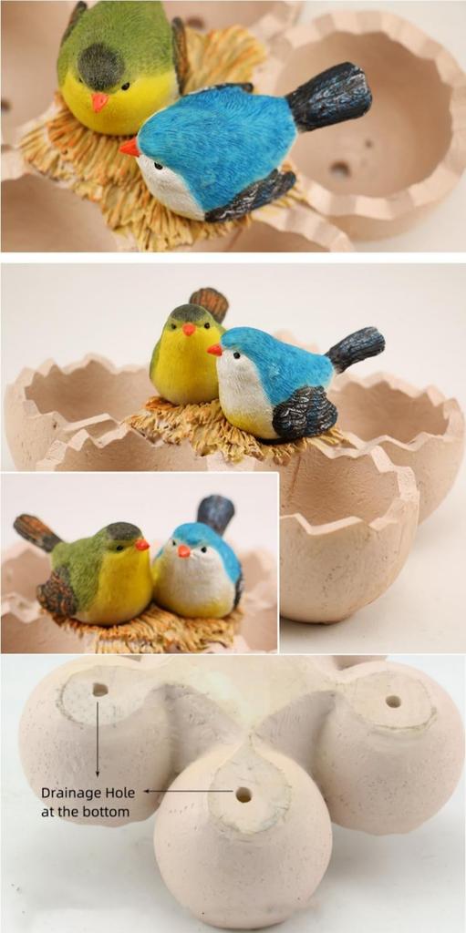 Fantasee Succulent Small Garden Pots with Drainage Resin Plants Flower Miniature Ornaments for Home Office Decor Pots, Holes, Pots, (Bird Nest)