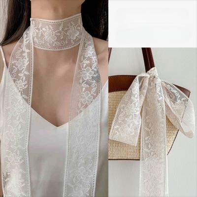 Thin Evening Party Scarves Floral Embroidery Lace Neck Strap Retro Neckerchief  Dress Decoration