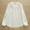 Pure Cotton Women's Lapel Pleated Blouse - Solid Color, Long Sleeve, Double Layer Yarn, Spring/Autumn.