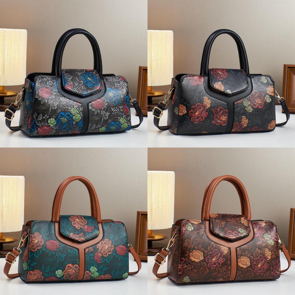 Boston Tote Bag With Splicing Prints And Pu Material For Daily Casual Use
