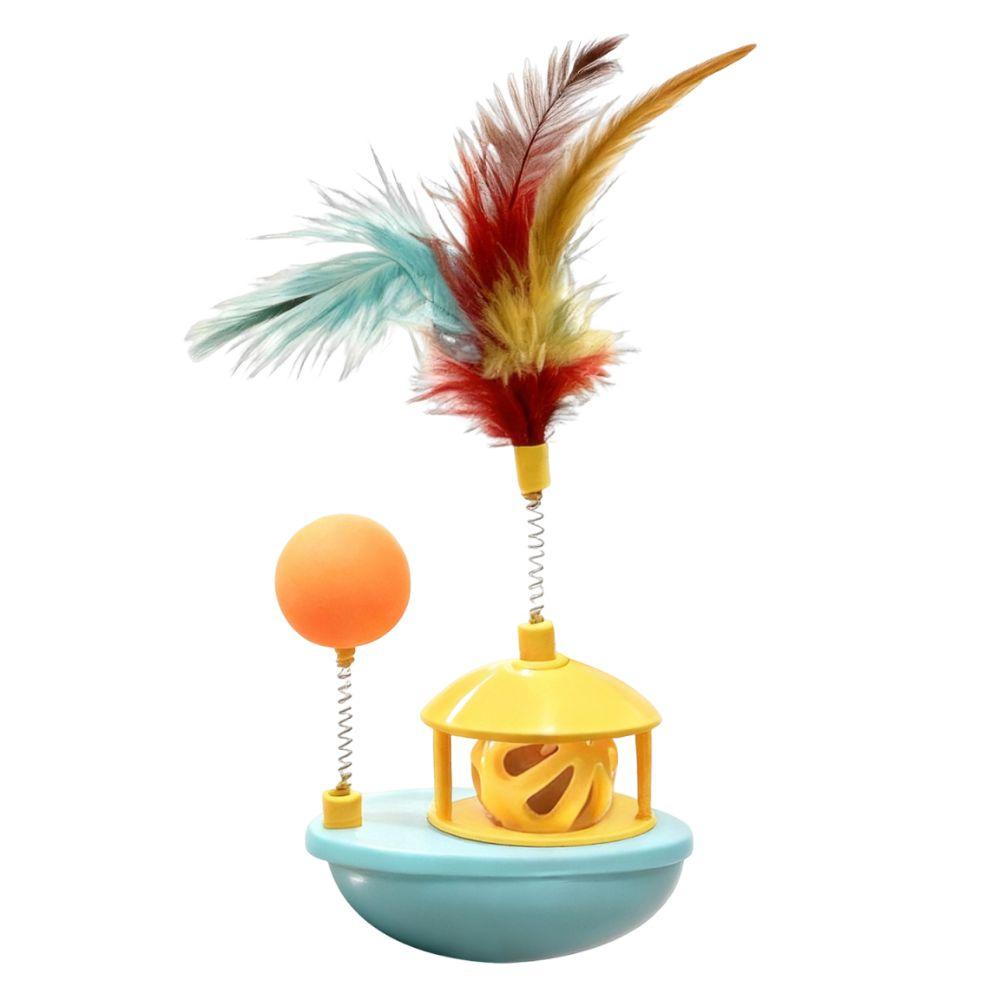 Colorful Feather Cat Interactive Toy Rotating Wobble Tumbler Boat Cat Tumbler Toy Exercise