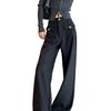Women's High-Waisted Black Wide-Leg Pants - Spring/Autumn Drapey Suit Pants with a Relaxed Fit