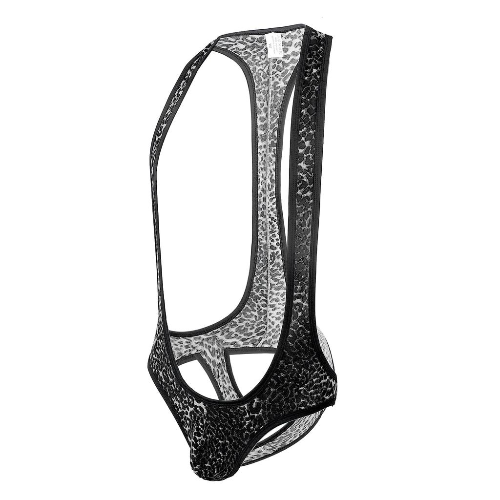 IPENNYE Wild and Sexy Leopard Gift Men's V-neck Suspenders, T-Back Pants, Print, Men's Underwear, G-String, High-Leg, Low-Rise, Erotic, Extreme,