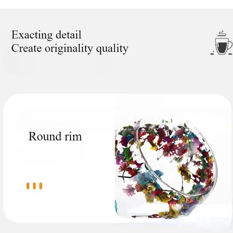 Dried Flower Double Walled Glass Mug 350ml Coffee Mug with Dry Flowers Decorative and Creative Flower Mug Double Wall Flower Cup