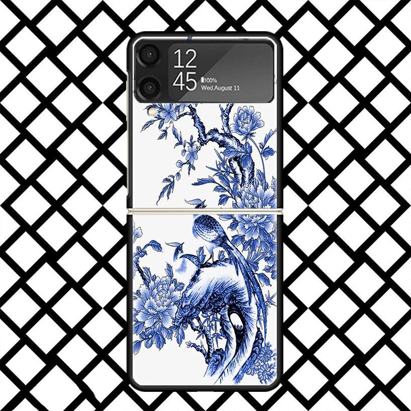 

Blue And White Porcelain Phone Case For Samsung Z Flip 7 6 5 4 3 Galaxy ZFLIP7 ZFlip6 5G Flip5 Flip4 Flip3 5g Black Hard Cover Samsung Z Flip 5