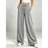 Womens Relaxed Straight Leg Pants Drawstring Elastic Waist Solid Color Casual Trousers