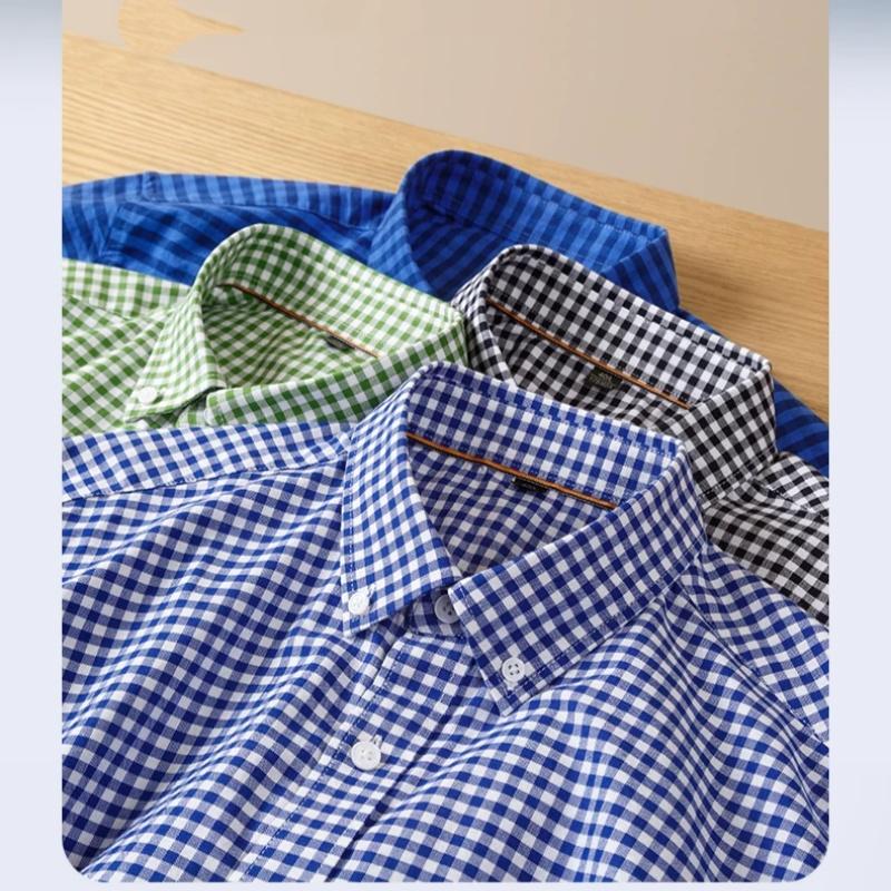 2026 spring new style 100% cotton Oxford plaid striped men's long-sleeved fashionable business casual fit shirt single top