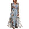 Women's Floral Print V Neck Long Sleeve Maxi Dress Wrap Style Elegant Party Dress