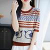 Women Knit T-shirt MODERN NEW SAGA Summer Knitted Shirt Short Sleeve Tees O-neck Patchwork Pullover Knit Tops