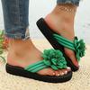 36-44 Women's Handmade Flower Decorated Flip Flops Slippers for Beach Vacation Casual Comfortable Flat Sandals Red Shoes