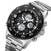 Skmei Mens Quartz Sports Waterproof Watches Luxury Stainless Steel Strap Analog Digital Display Dual Time Zone LED Alarm Clock