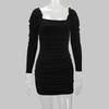 Spring/Summer 2025 Women's European/American Bodycon Dress - Sexy Square Neck, Mesh Long Sleeves