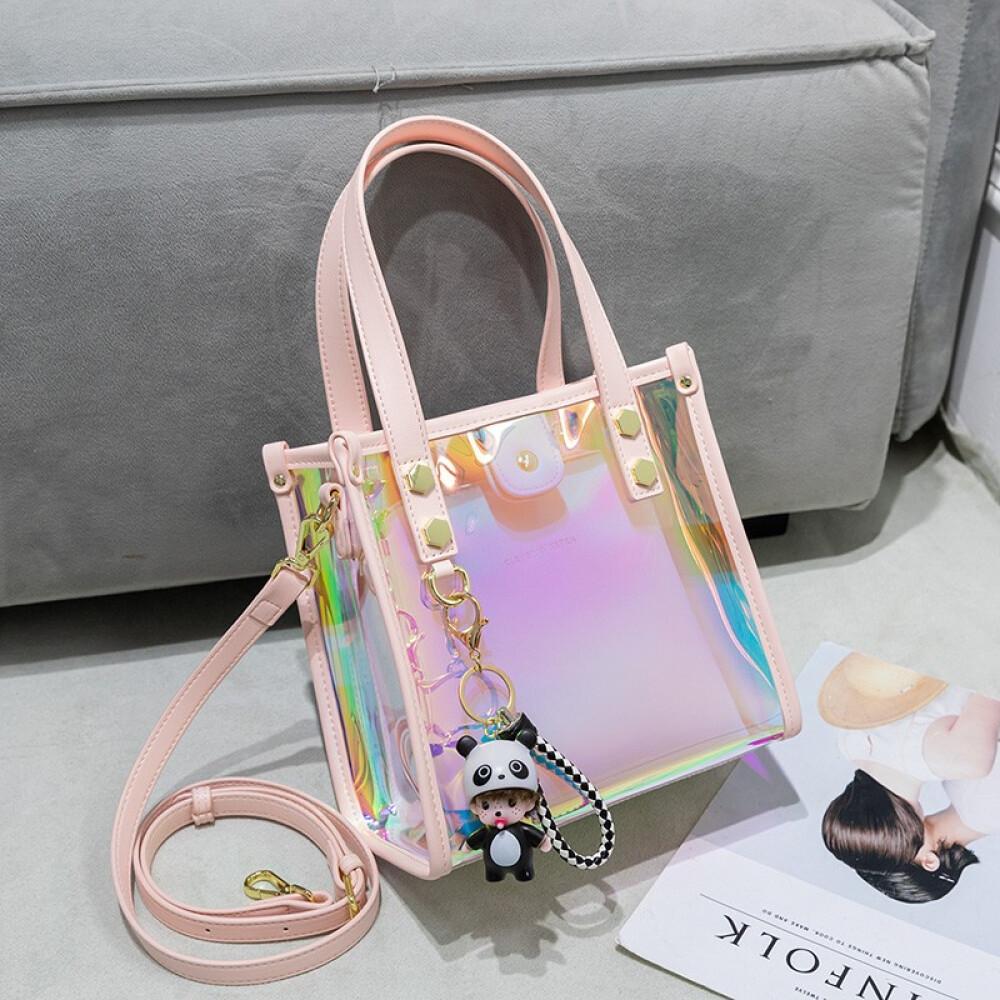 Women's Bag 2023 new niche design Laser transparent Jelly bag Portable commuter Tote bag length 21.5cm high 21.5cm wide 13cm