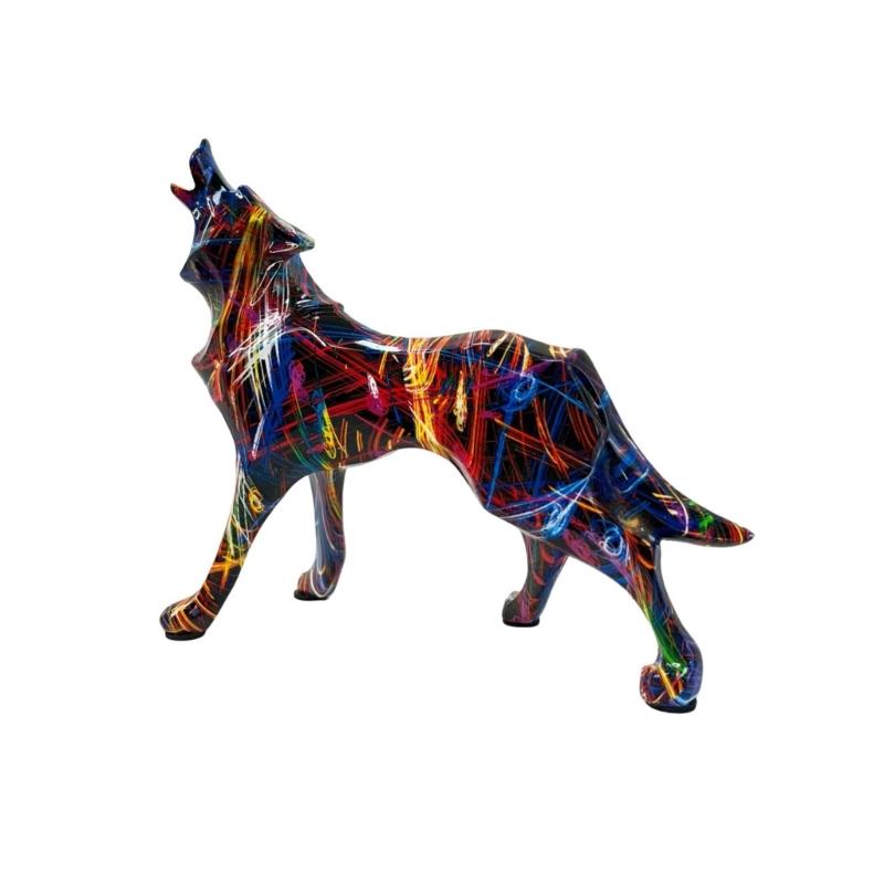 Геометрическая фигурка волка Креативная полимерная скульптура животного для любителя искусства и украшения дома Настольный дисплей Фигурка животного