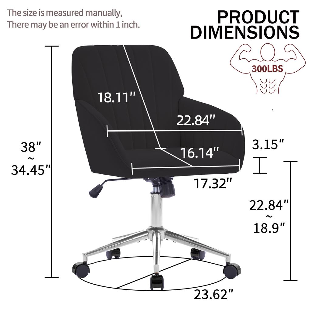 Height-Adjustable Office Swivel Chair for Home and Bedroom, Ergonomic Swivel Chair with Backrest, Suitable for Long Sitting. Black