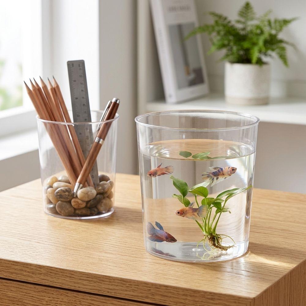 Plastic Transparent Trash Can Round Shape Flower Clear Vase Clear Garbage Container  Bedroom