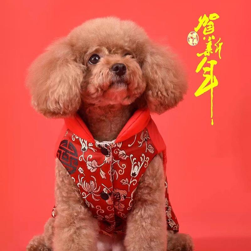 New Year's Festive Cotton-padded Dog Clothes Autumn and Winter Teddy Clothes Winter French Combat Small Dog Bichon Corgi