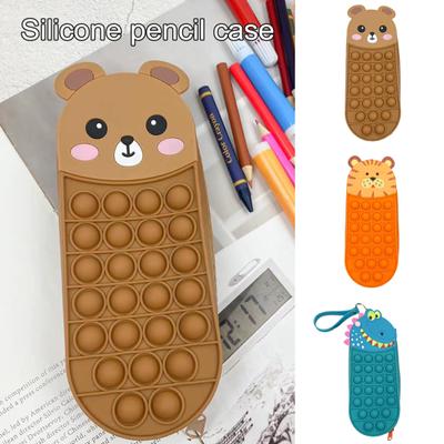 Cartoon-Silikon-Federmäppchen, Push-Puzzle-Design, Stressabbau, langlebig, flexibel, lustige Schreibwarentasche für Kinder