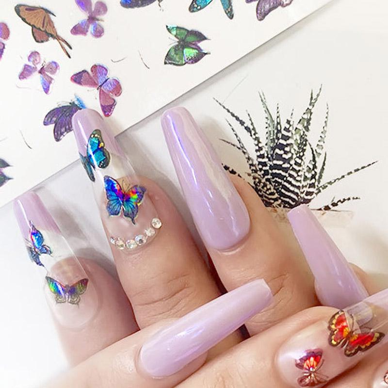 8 PC Holographic 3D Nails Stickers Nail Art Laser Butterfly Sticker Decal Butterflies Manicure Decoration Tool