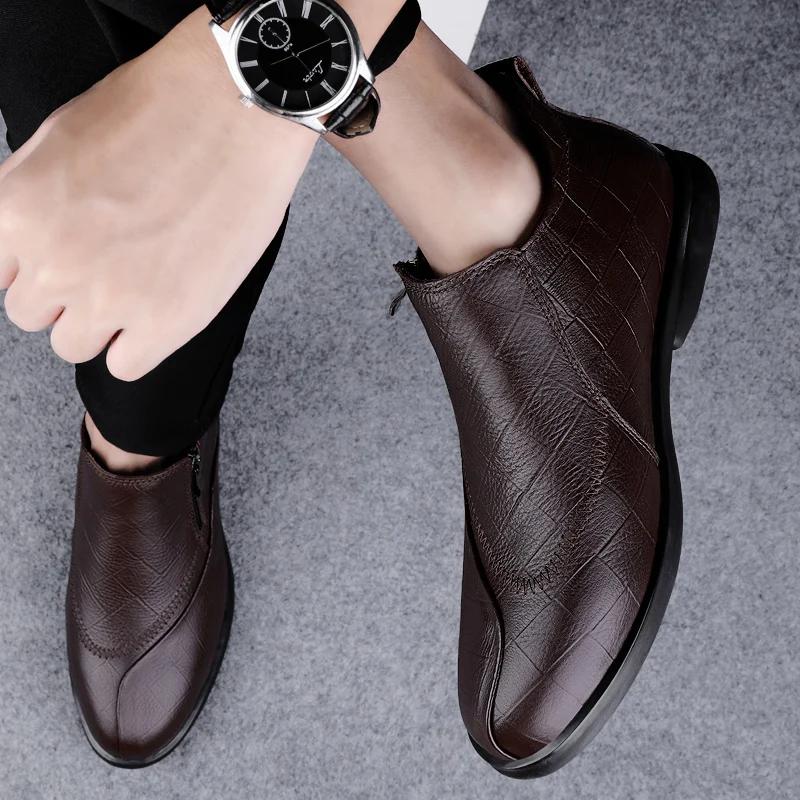 Fashion Italian Men's Genuine Leather Shoes Brand Business Dress Shoe All-Match Comfy Casual Wedding Breathable Antiskid Walking Shoes