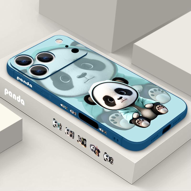 Blauer Mantel Panda Muster Lanyard Hülle Für iPhone 17 Pro Max Weiche Silikonhülle Für iPhone 16 Pro Max Funda iPhone 15 14 13 12 11 16E Air