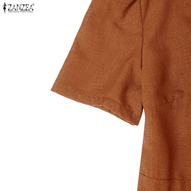 ZANZEA Women Elegant Casual V-neck Summer Short Sleeve Dress