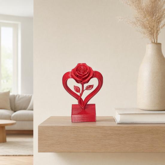 Heart Shaped Rose Statue, 3D Printed Eternal Love Flower Art, Romantic Resin Sculpture for Home Decor, Valentine's Gift for Women