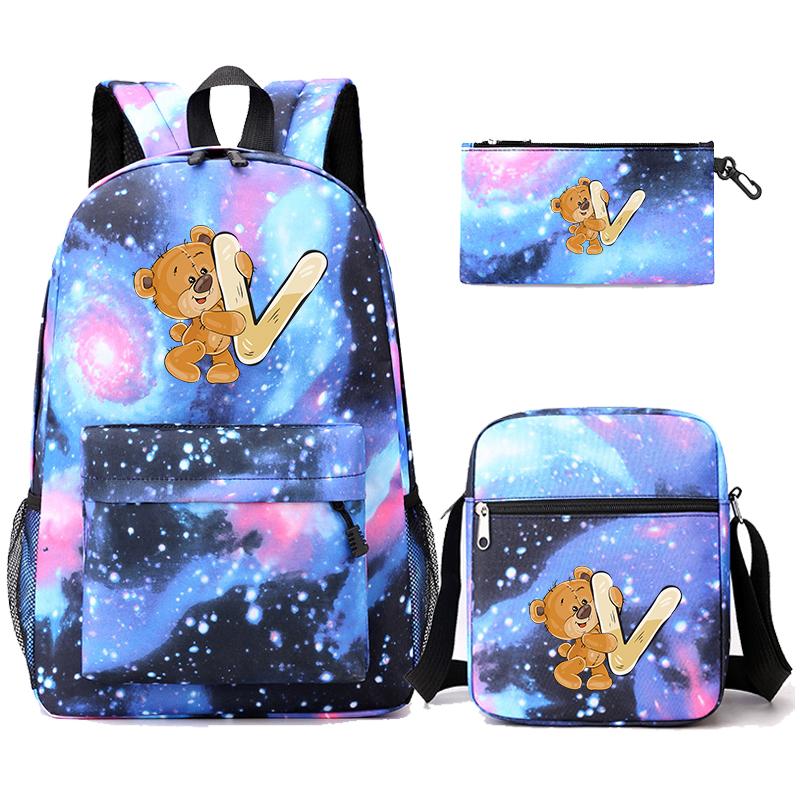 3 szt./zestaw Mały Miś 26 Liter Angielskich Plecak Powrót do Szkoły Plecak Chłopak Dziewczyna Kawaii Torba na Ramię Piórnik Torba Studencka