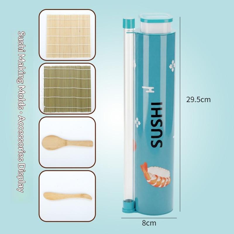 Home Sushi Making Kit Includes 1Set Round Push Box with Sauce Straw