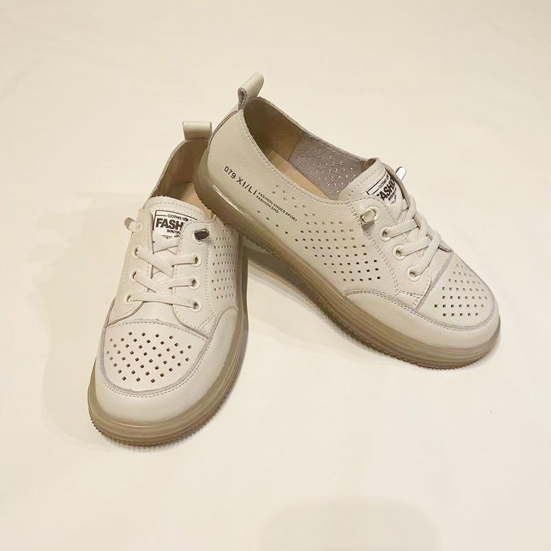 First Layer Cowhide Little White Shoes Women's Casual Soft-soled Hole Shoes Versatile Comfortable Non-slip Breathable Pregnant Women Flat Sandals