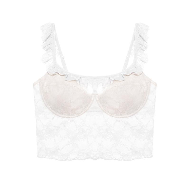 

French underwear soft steel ring lace suspender beautiful back bra square neck tube top gathered anti-light bra S білий