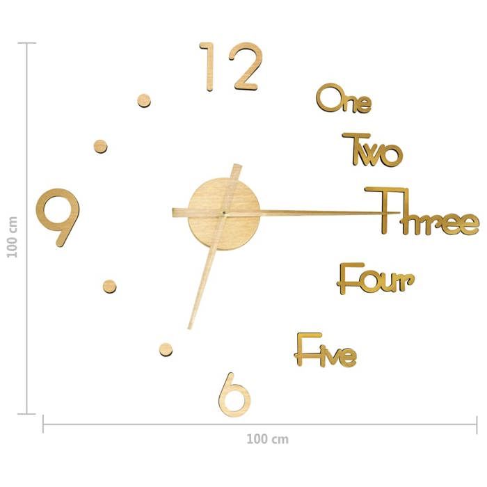 VidaXL 3D Wall Clock Modern Design Analog Clock Decorative Clock Living Room Interior Home Golden 325154