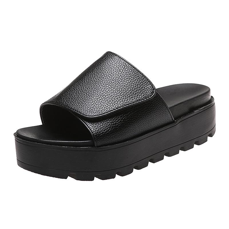 fashion Rimocy Black PU Leather Platform Slippers Women Plus Size 43 Thick Soled Sandals Woman 2024 Summer Non-slip Slides Shoes Female